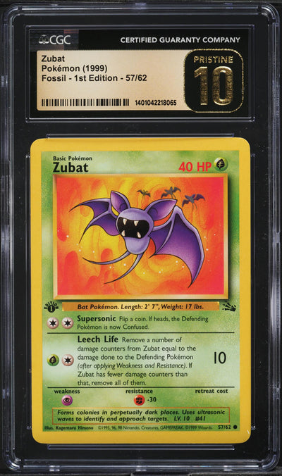 1999 POKEMON FOSSIL 1ST EDITION ZUBAT #57 CGC 10 PRISTINE