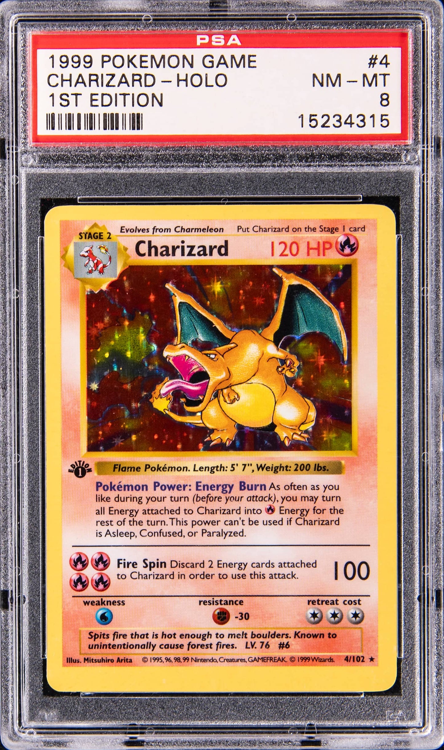 1999 POKEMON BASE SET 1ST EDITION HOLO CHARIZARD #4 PSA 8