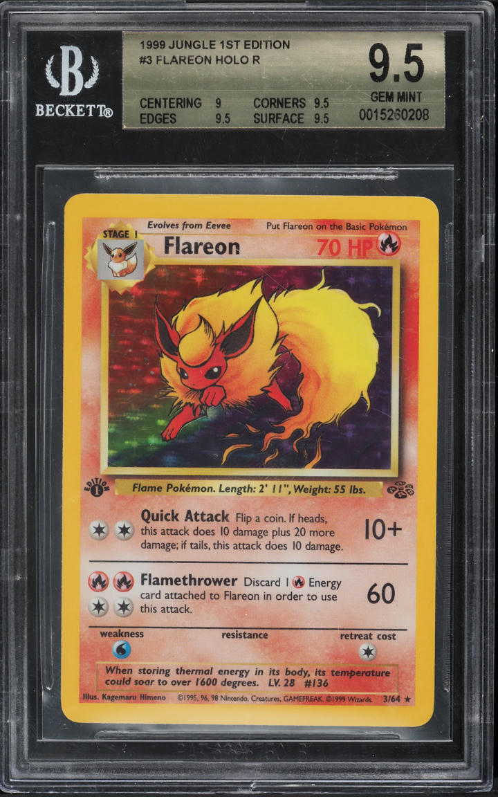 1999 POKEMON JUNGLE 1ST EDITION HOLO FLAREON #3 BGS 9.5 GEM MINT