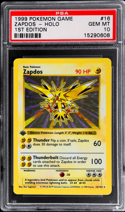 1999 POKEMON BASE SET 1ST EDITION HOLO ZAPDOS #16 PSA 10