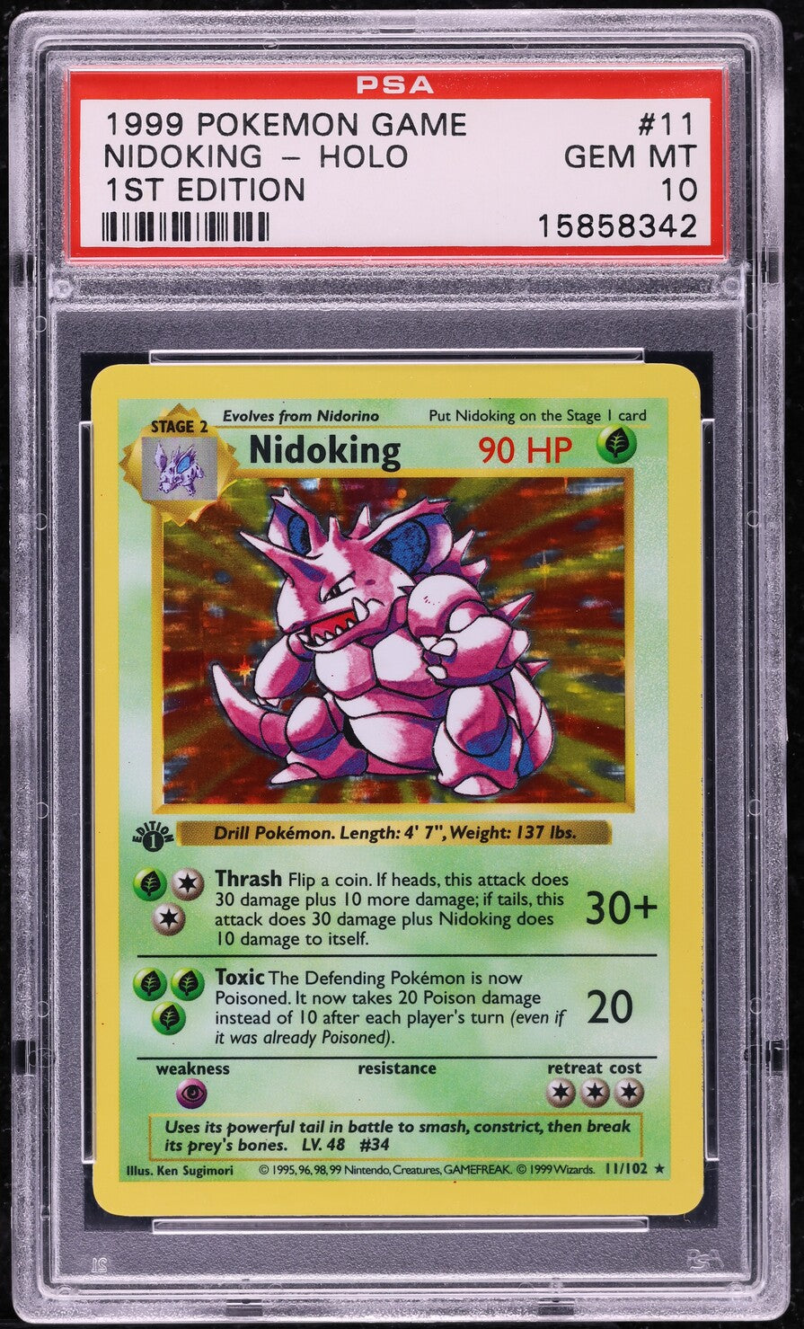 1999 POKEMON BASE SET SHADOWLESS 1ST EDITION HOLO NIDOKING #11 PSA 10