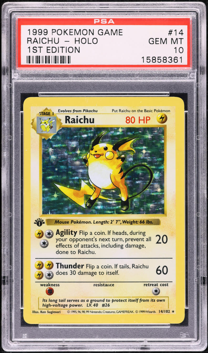 1999 POKEMON BASE SET 1ST EDITION HOLO RAICHU #14 PSA 10 GEM MINT