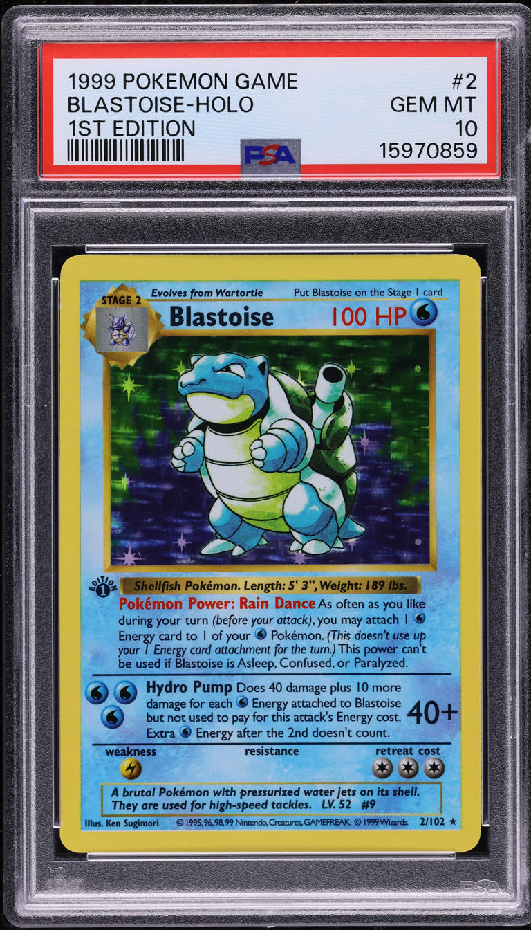 1999 POKEMON BASE SET SHADOWLESS 1ST EDITION HOLO BLASTOISE #2 PSA 10 GEM MINT