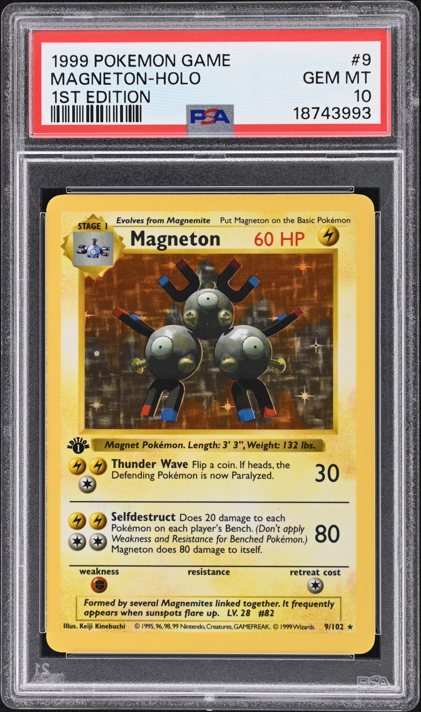 1999 POKEMON BASE SET SHADOWLESS 1ST EDITION HOLO MAGNETON #9 PSA 10