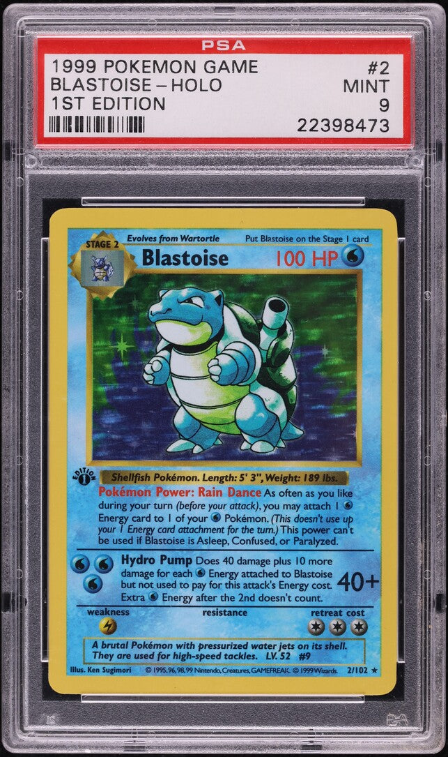1999 POKEMON BASE SET SHADOWLESS 1ST EDITION HOLO BLASTOISE #2 PSA 9 MINT