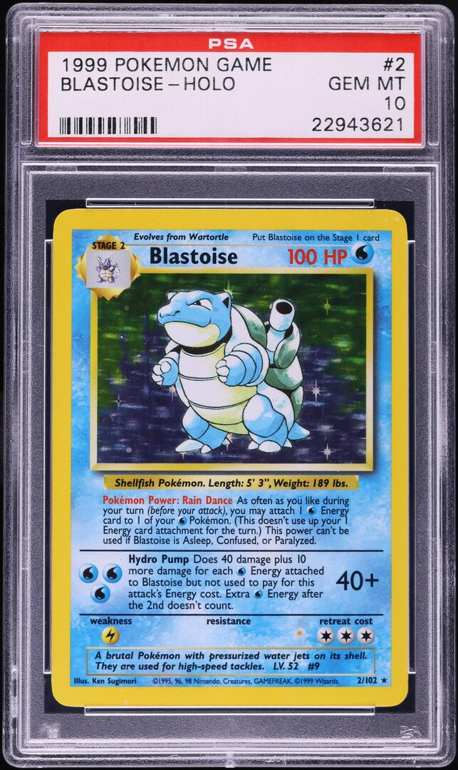 1999 POKEMON BASE SET HOLO BLASTOISE #2 PSA 10 GEM MINT