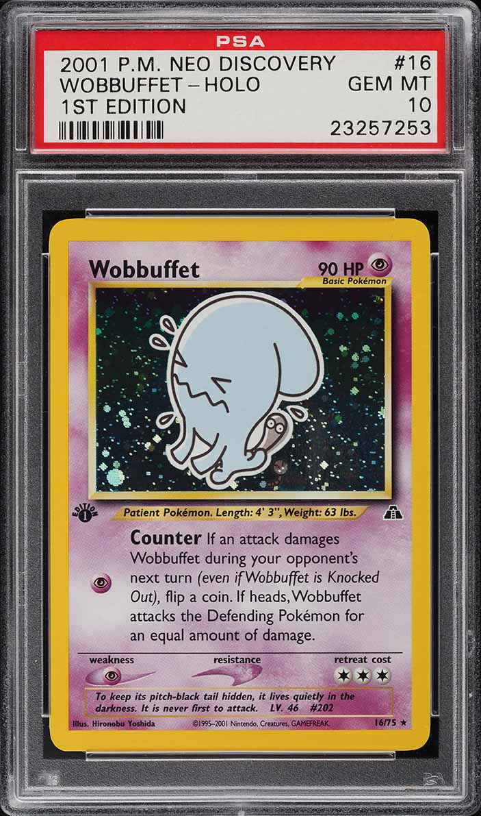 2001 POKEMON NEO DISCOVERY 1ST EDITION HOLO WOBBUFFET #16 PSA 10 GEM MINT