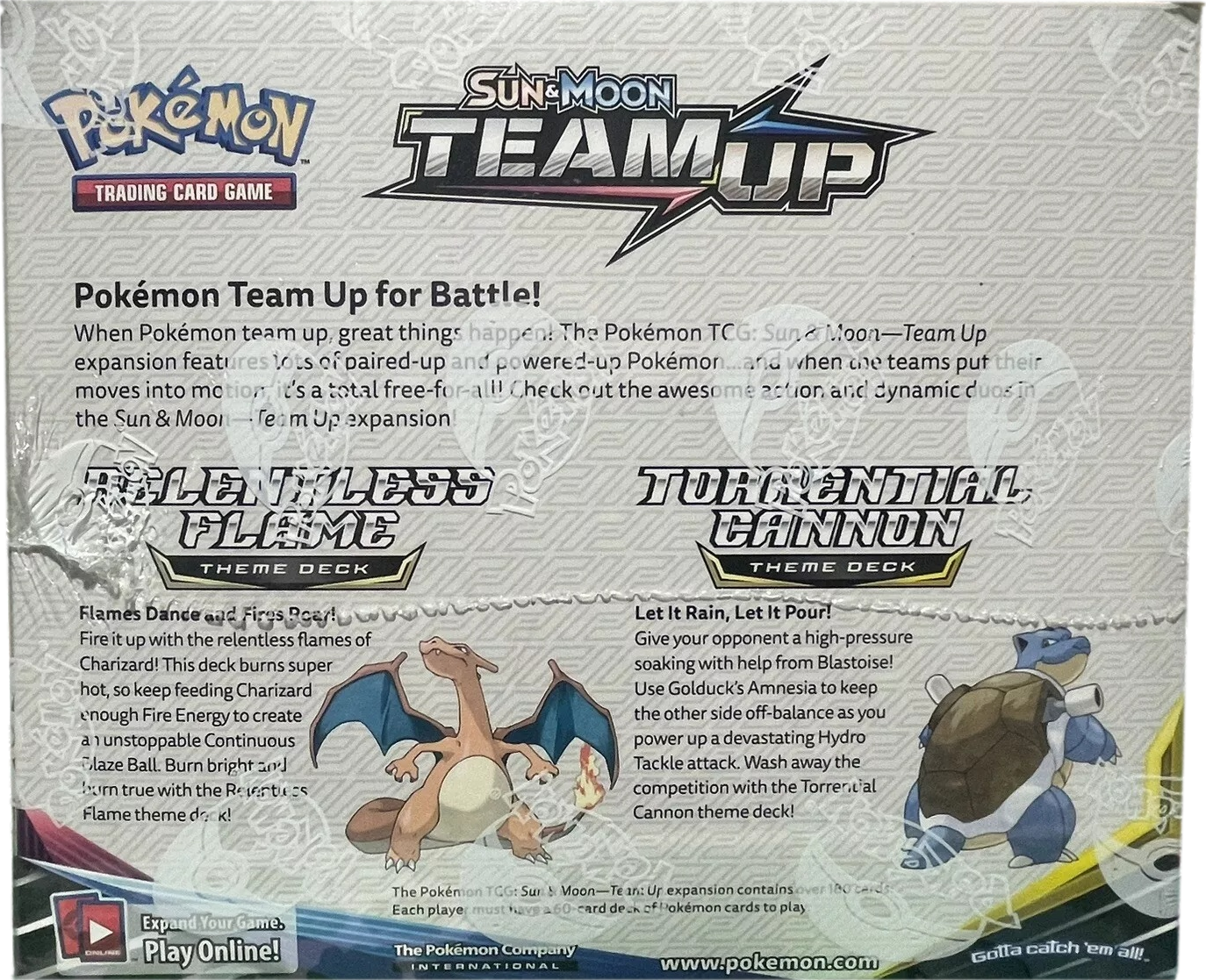 2019 POKEMON SM TEAM UP THEME DECK CASE SEALED *CONTAINS 4 RELENTLESS FLAME & 4 TORRENTIAL CANNON DECKS GENERIC IMAGE*