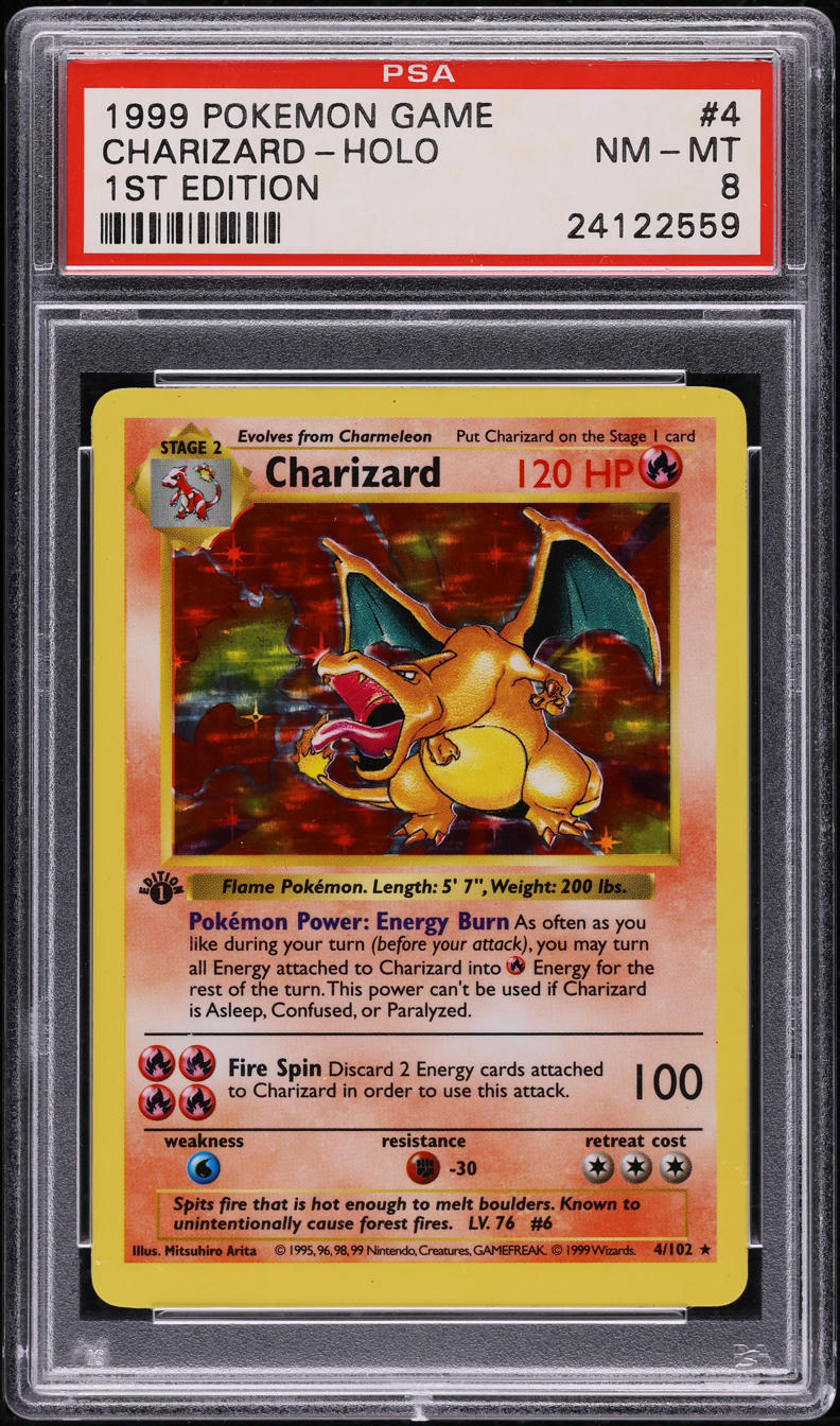 1999 POKEMON BASE SET SHADOWLESS 1ST EDITION HOLO CHARIZARD #4 PSA 8 NM-MT