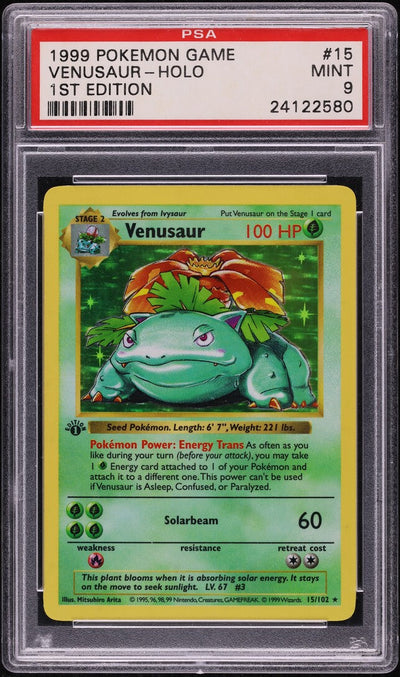 1999 POKEMON BASE SET SHADOWLESS 1ST EDITION HOLO VENUSAUR #15 PSA 9 MINT