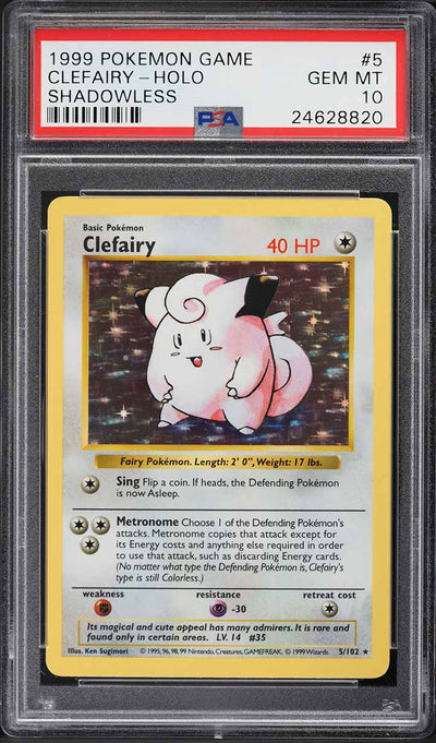 1999 POKEMON BASE SET SHADOWLESS HOLO CLEFAIRY #5 PSA 10 GEM MINT