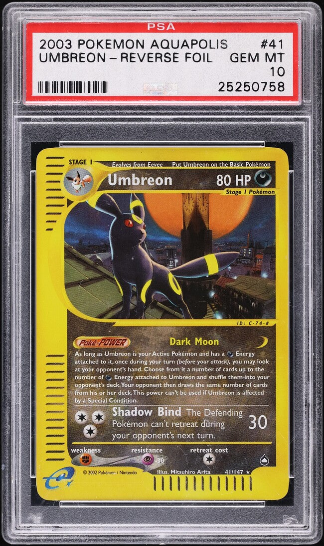 2003 POKEMON AQUAPOLIS REVERSE HOLO UMBREON #41 PSA 10 GEM MINT