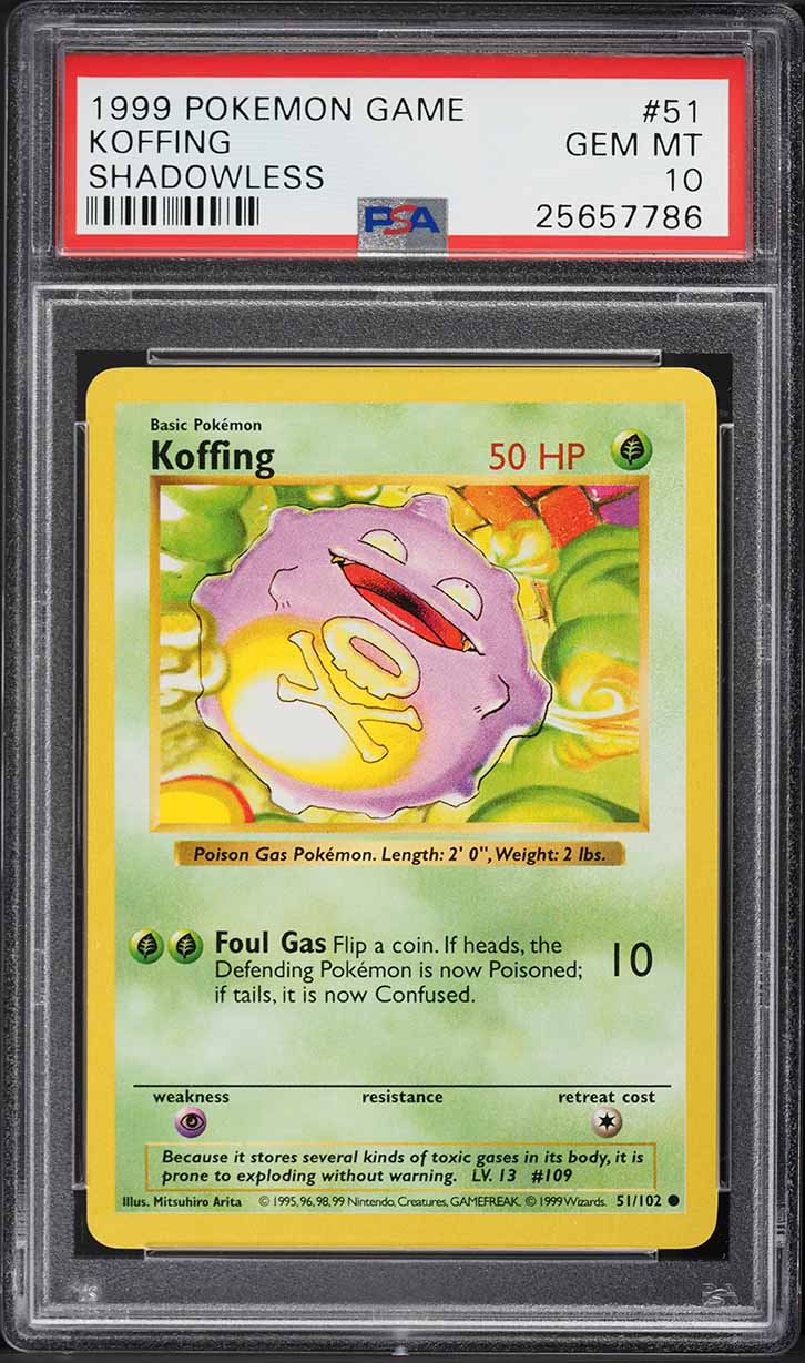 1999 POKEMON BASE SET SHADOWLESS KOFFING #51 PSA 10 GEM MINT