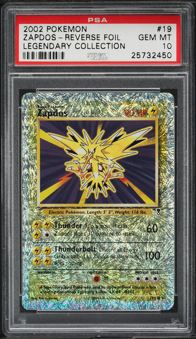 2002 POKEMON LEGENDARY COLLECTION REVERSE HOLO ZAPDOS #19 PSA 10 GEM MINT