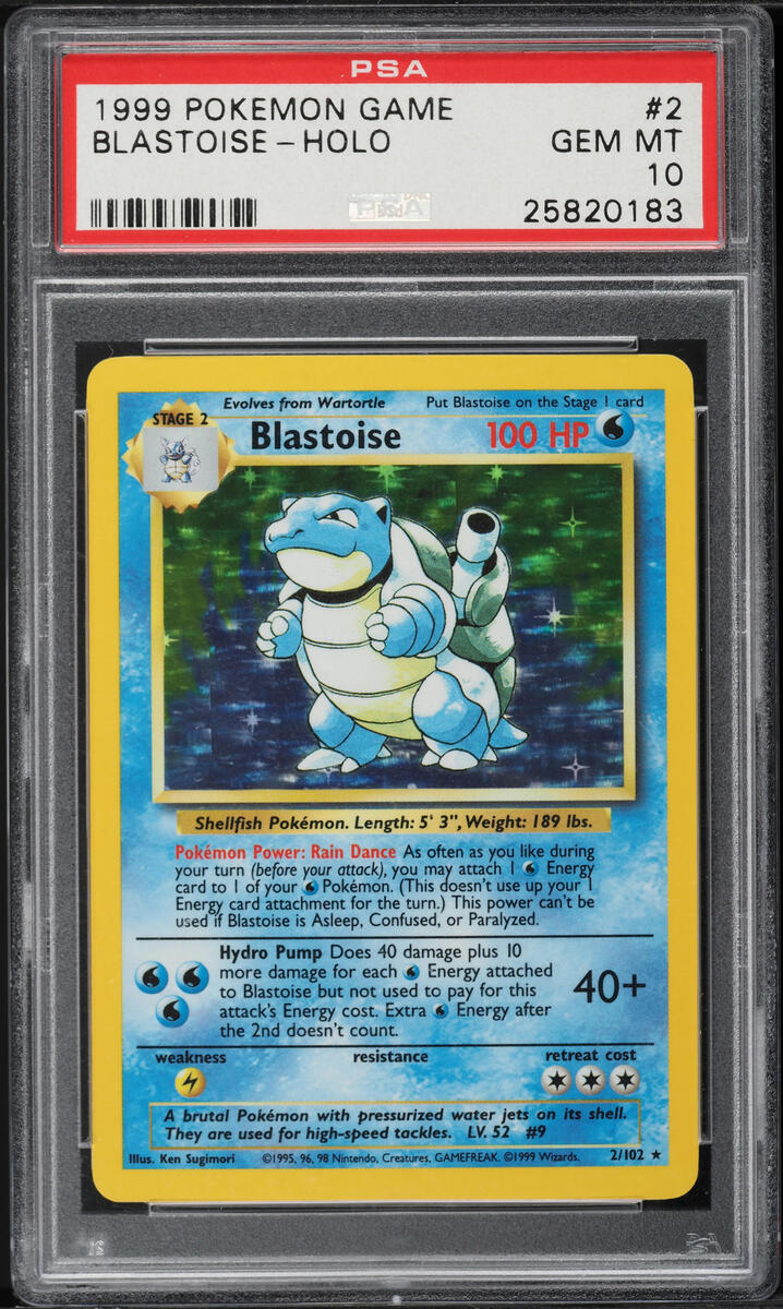 1999 POKEMON BASE SET HOLO BLASTOISE #2 PSA 10 GEM MINT