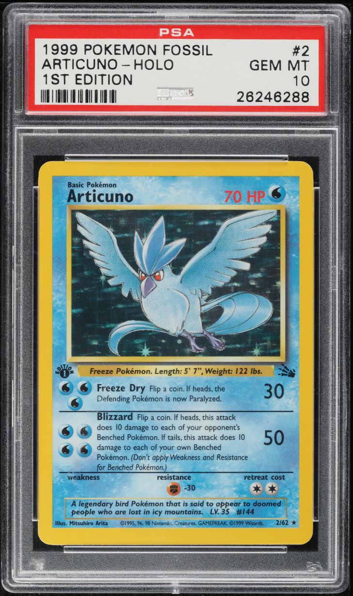 1999 POKEMON FOSSIL 1ST EDITION HOLO ARTICUNO #2 PSA 10 GEM MINT