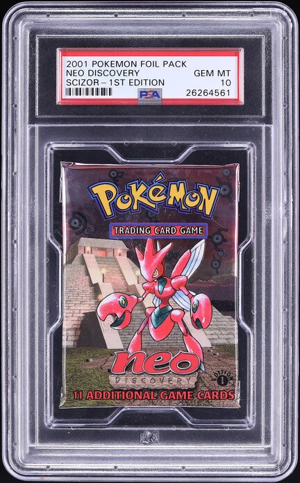 2001 POKEMON NEO DISCOVERY 1ST EDITION SCIZOR BOOSTER PACK PSA 10
