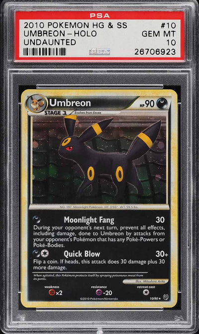 2010 POKEMON HEARTGOLD & SOULSILVER UNDAUNTED HOLO UMBREON #10 PSA 10 GEM MINT