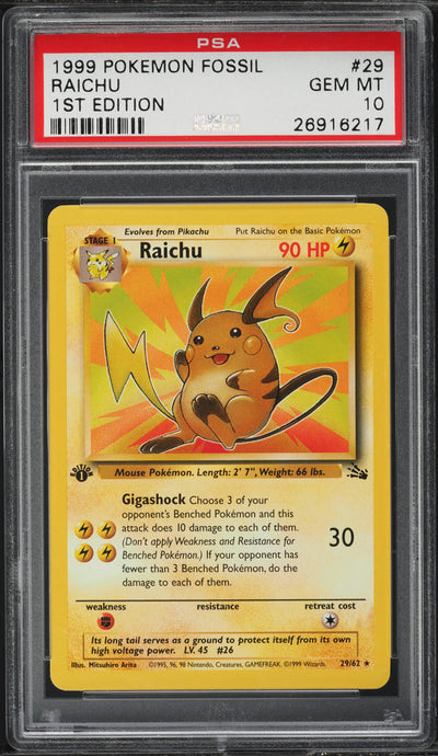 1999 POKEMON FOSSIL 1ST EDITION RAICHU #29 PSA 10 GEM MINT