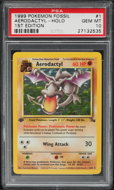 1999 POKEMON FOSSIL 1ST EDITION HOLO AERODACTYL #1 PSA 10 GEM MINT