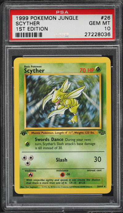 1999 POKEMON JUNGLE 1ST EDITION SCYTHER #26 PSA 10 GEM MINT