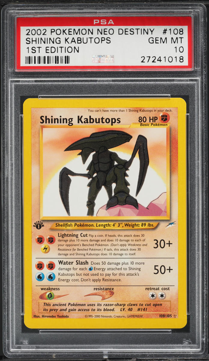 2002 POKEMON NEO DESTINY 1ST EDITION SHINING KABUTOPS #108 PSA 10 GEM MINT