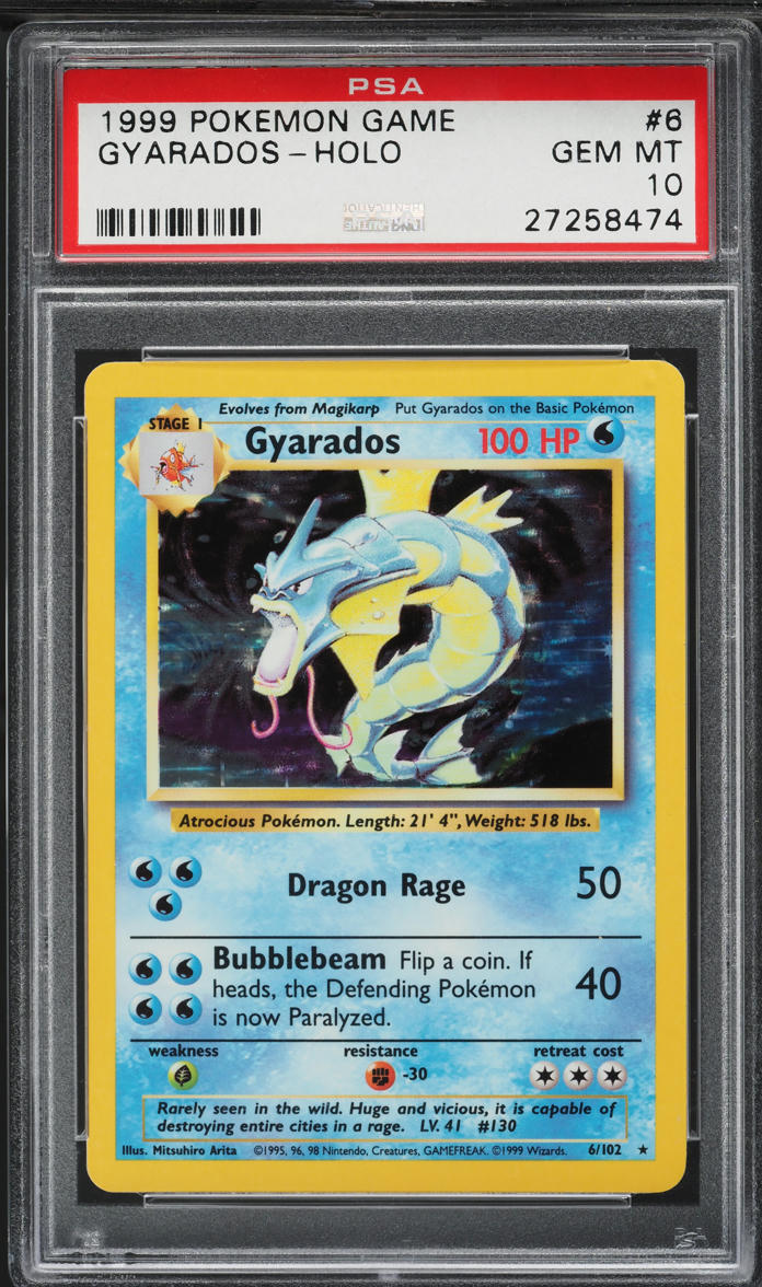 1999 POKEMON BASE SET HOLO GYARADOS #6 PSA 10 GEM MINT