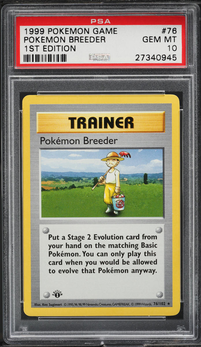 1999 POKEMON BASE SET SHADOWLESS 1ST EDITION POKEMON BREEDER #76 PSA 10 GEM MINT