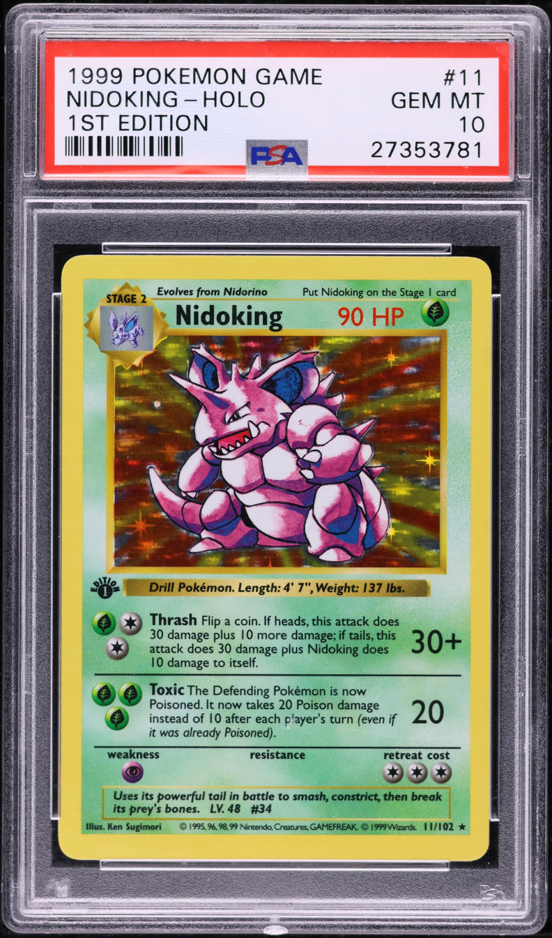 1999 POKEMON BASE SET SHADOWLESS 1ST EDITION HOLO NIDOKING #11 PSA 10 GEM MINT