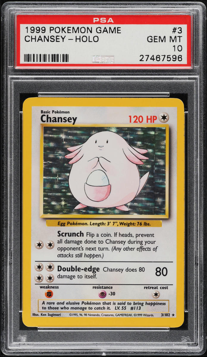 1999 POKEMON BASE SET HOLO CHANSEY #3 PSA 10 GEM MINT
