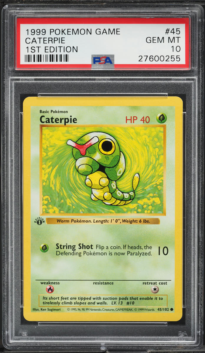 1999 POKEMON BASE SET SHADOWLESS 1ST EDITION CATERPIE #45 PSA 10 GEM MINT
