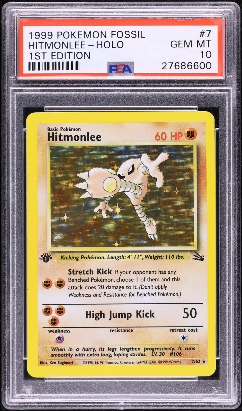 1999 POKEMON FOSSIL 1ST EDITION HOLO HITMONLEE #7 PSA 10 GEM MINT