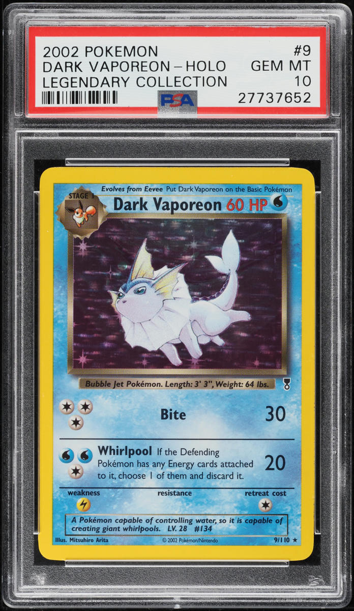 2002 POKEMON LEGENDARY COLLECTION HOLO DARK VAPOREON #9 PSA 10 GEM MINT