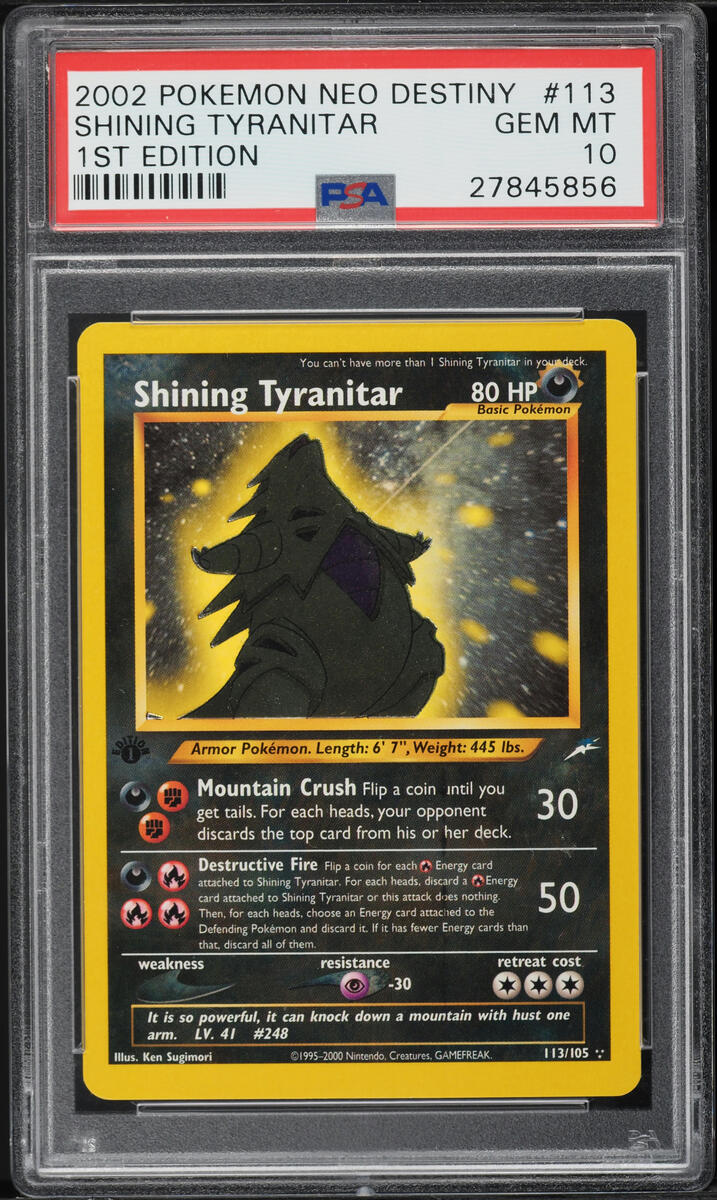 2002 POKEMON NEO DESTINY 1ST EDITION SHINING TYRANITAR #113 PSA 10 GEM MINT