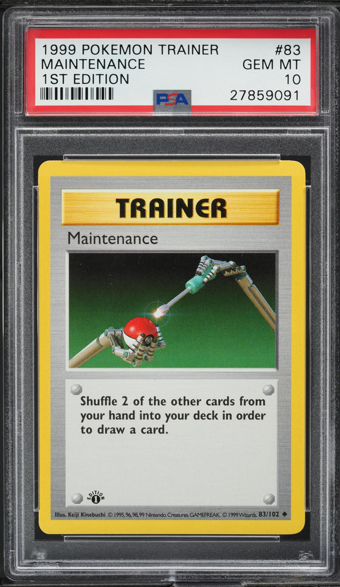 1999 POKEMON BASE SET SHADOWLESS 1ST EDITION MAINTENANCE #83 PSA 10 GEM MINT