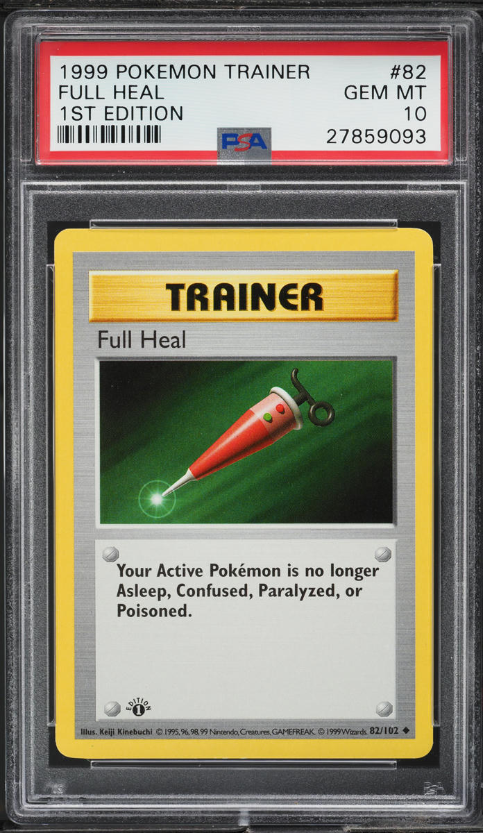 1999 POKEMON BASE SET SHADOWLESS 1ST EDITION FULL HEAL #82 PSA 10 GEM MINT
