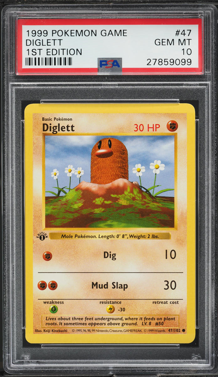 1999 POKEMON BASE SET SHADOWLESS 1ST EDITION DIGLETT #47 PSA 10 GEM MINT