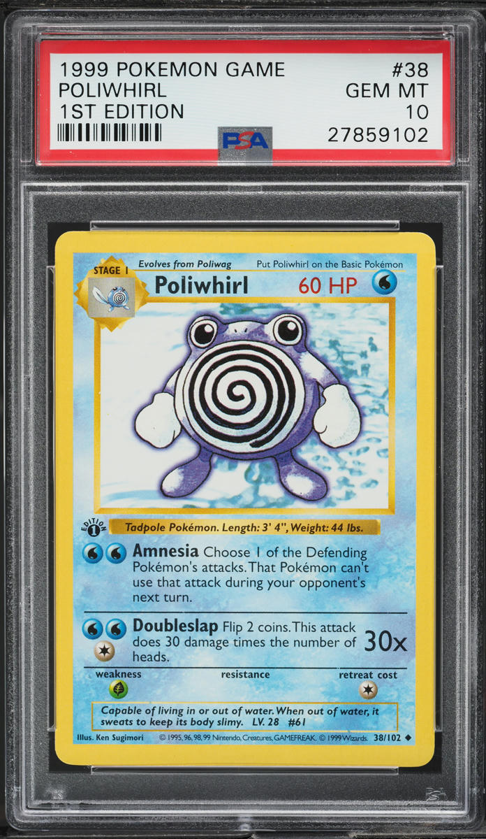 1999 POKEMON BASE SET SHADOWLESS 1ST EDITION POLIWHIRL #38 PSA 10 GEM MINT