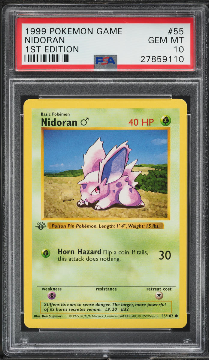 1999 POKEMON BASE SET SHADOWLESS 1ST EDITION NIDORAN #55 PSA 10 GEM MINT