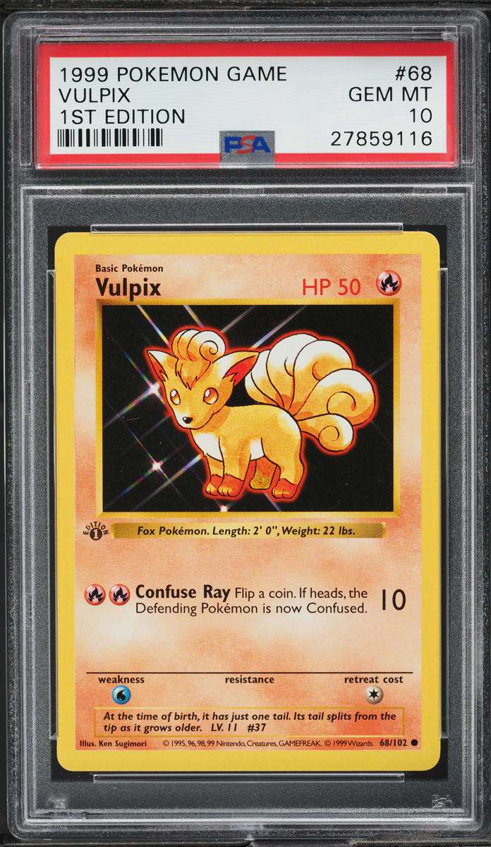 1999 POKEMON BASE SET SHADOWLESS 1ST EDITION VULPIX #68 PSA 10 GEM MINT
