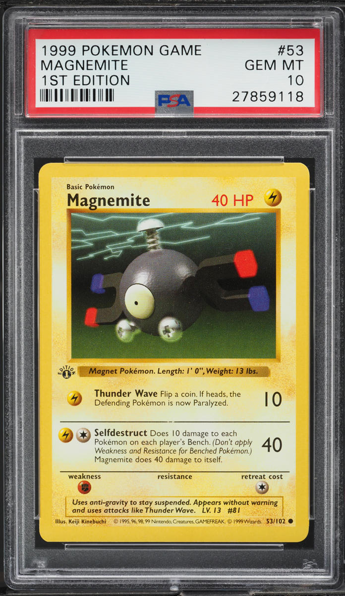 1999 POKEMON BASE SET SHADOWLESS 1ST EDITION MAGNEMITE #53 PSA 10 GEM MINT