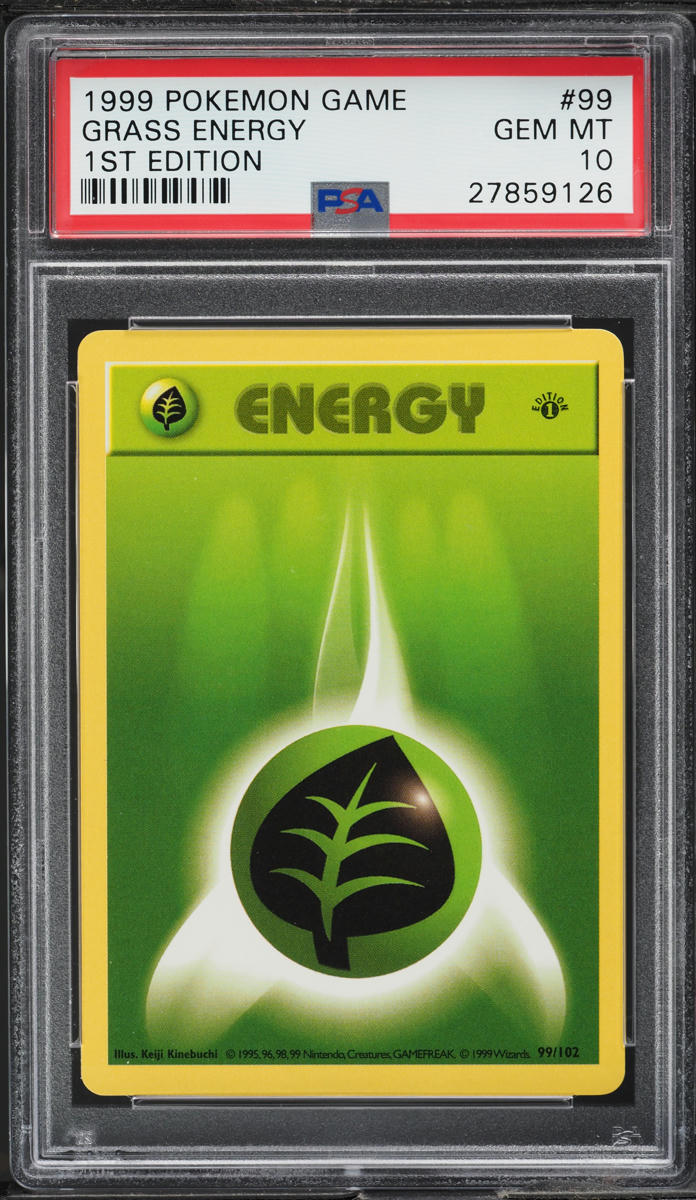 1999 POKEMON BASE SET SHADOWLESS 1ST EDITION GRASS ENERGY #99 PSA 10 GEM MINT