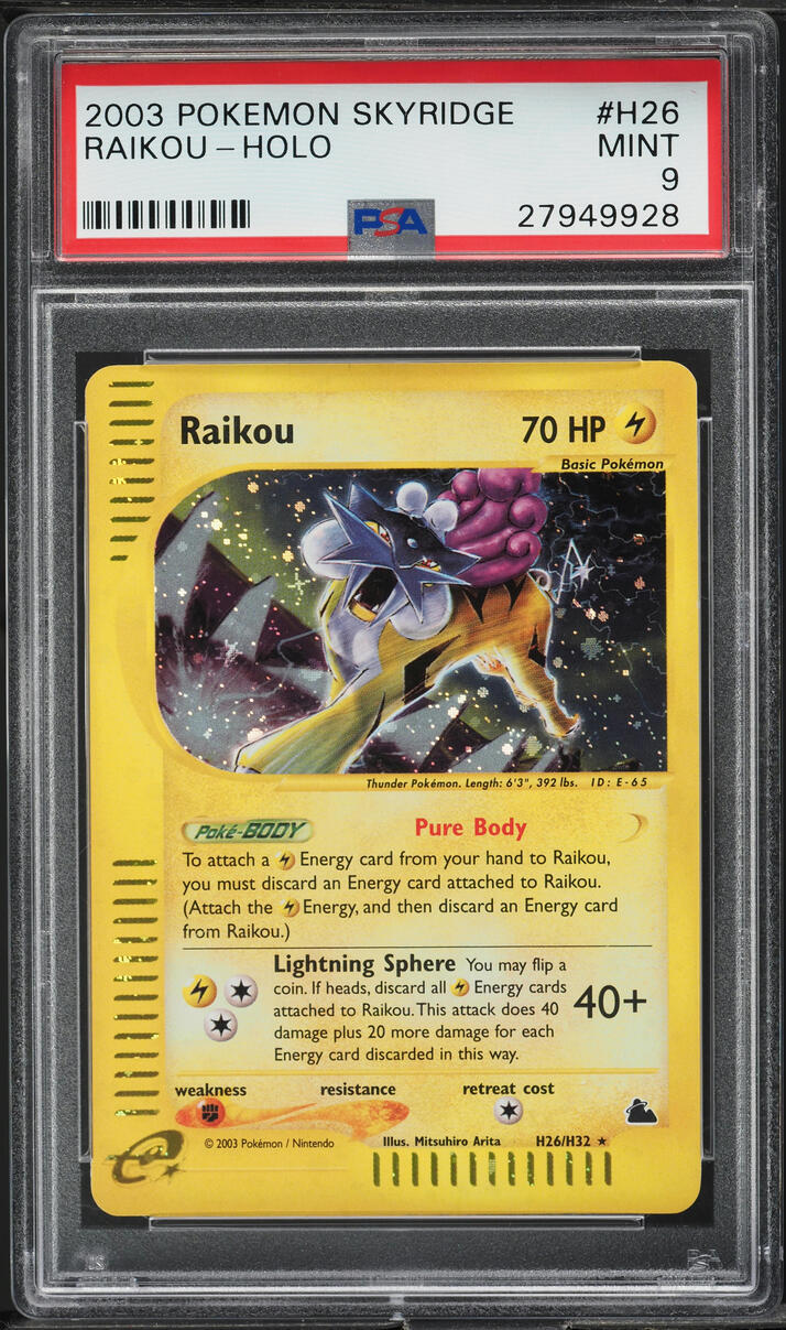 2003 POKEMON SKYRIDGE HOLO RAIKOU #H26 PSA 9 MINT