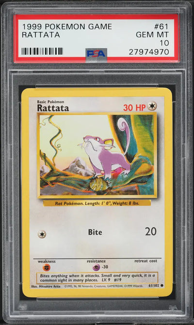 1999 POKEMON BASE SET RATTATA #61 PSA 10 GEM MINT