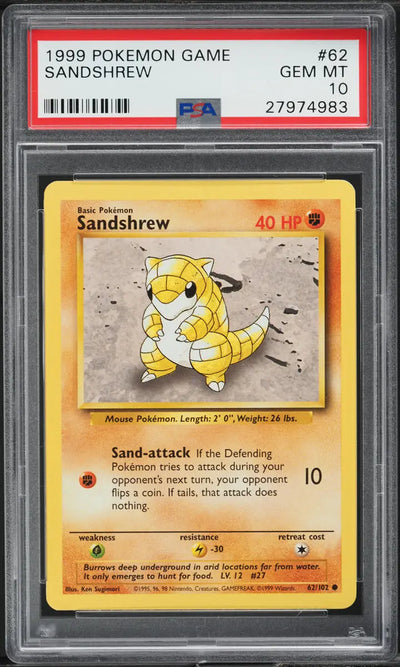 1999 POKEMON BASE SET SANDSHREW #62 PSA 10 GEM MINT