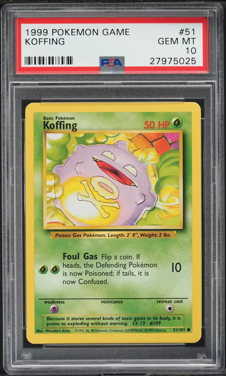 1999 POKEMON BASE SET KOFFING #51 PSA 10 GEM MINT