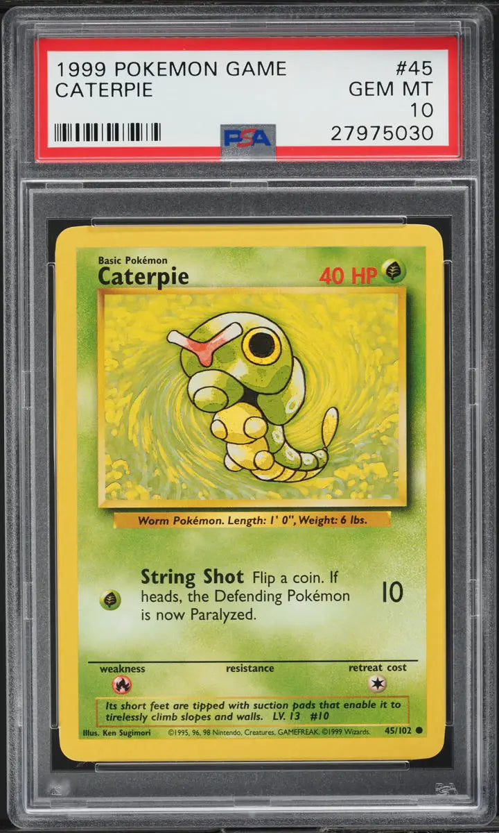 1999 POKEMON BASE SET CATERPIE #45 PSA 10 GEM MINT