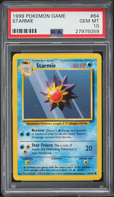 1999 POKEMON BASE SET STARMIE #64 PSA 10 GEM MINT