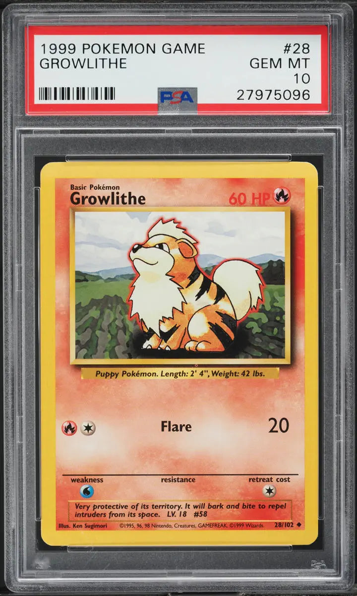 1999 POKEMON BASE SET GROWLITHE #28 PSA 10 GEM MINT