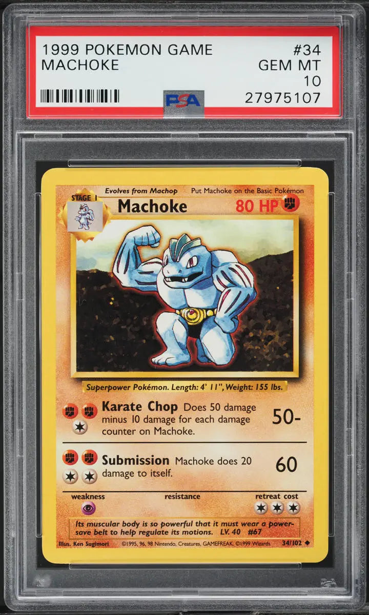 1999 POKEMON BASE SET MACHOKE #34 PSA 10 GEM MINT